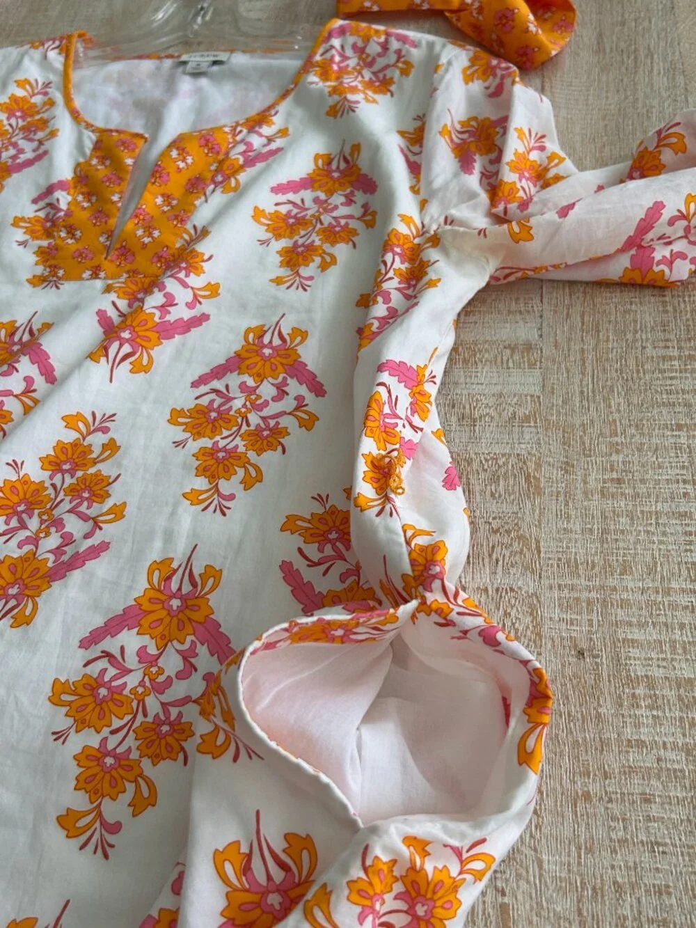 J. Crew Block Print Orange/Pink Floral Boho Summer Long Sleeve Dress Size Small